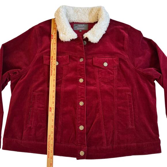Torrid Corduroy Sherpa Lined Trucker Jacket Rhubarb Red Plus Sz 3X EUC Stunning - Picture 10 of 14